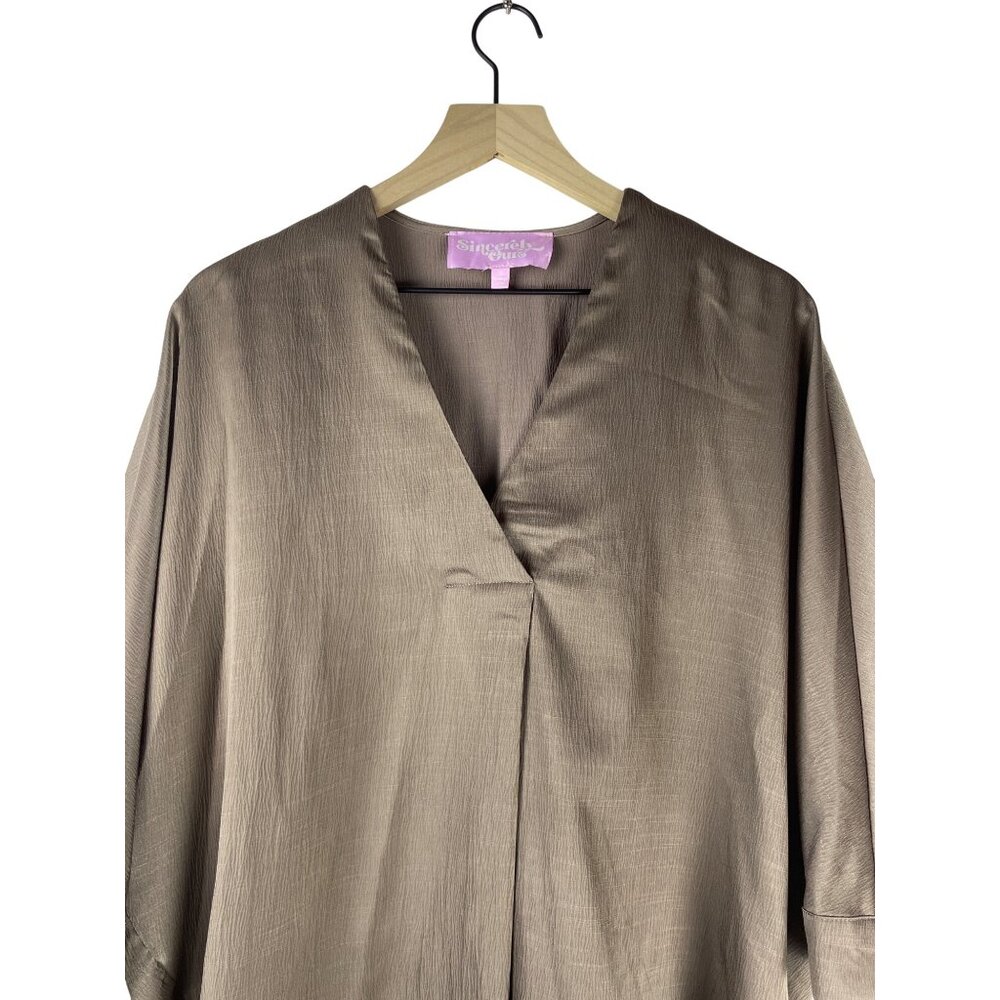 Sincerely Ours Sabine Batwing Satin Pleated Blouse Womens Small Brown Clean Girl - Picture 3 of 9